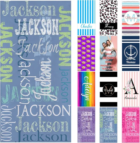Vista 14 de Toallas de playa personalizadas para adultos y niños con nombres, toallas de playa personalizadas para hombres y mujeres, toalla de baño