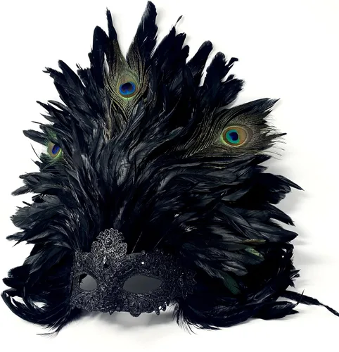 Vista 5 de STORM BUY Disfraz de plumas venecianas para mujeres y niñas, máscara de Mardi Gras para mascarada, Halloween, cosplay, boda, fiesta de graduación