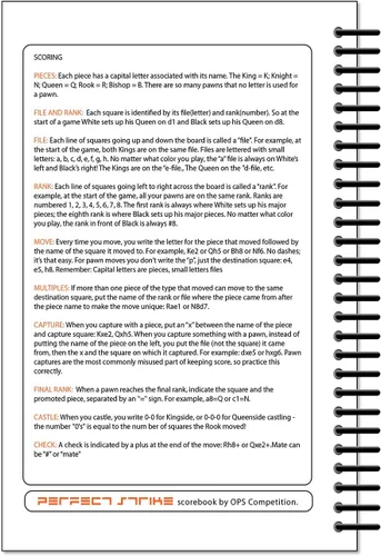 Vista 7 de Libro de puntuación de ajedrez Perfect Strike con reglas e instrucciones de puntuación. Libro de mantenimiento de puntuación resistente. Calidad