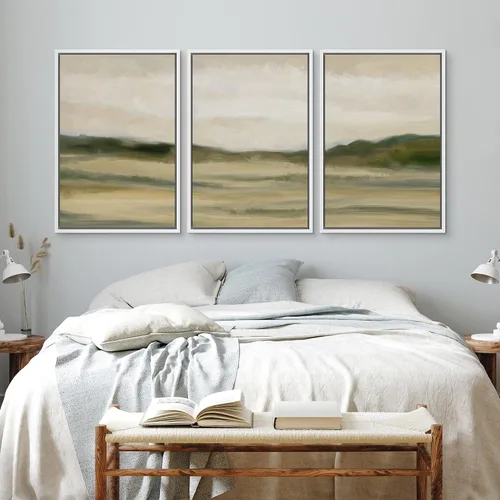 Vista 333 de wall26 Lienzo enmarcado para pared, juego de arte de acuarela pastel, paisaje rural, ilustraciones con formas abstractas, arte moderno, decorativo
