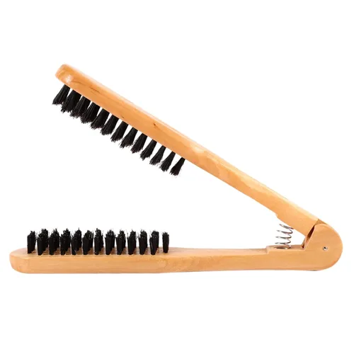 Vista 2 de Peine alisador de cabello de doble cepillo, mango de madera, antiestático, calor para cabello suave y suave, funciona con secador de pelo