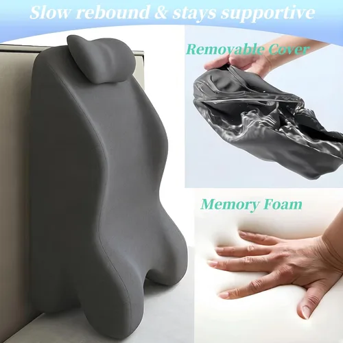 Vista 5 de Almohada multifuncional con respaldo ergonómico de cuña con amplias aplicaciones, cojín de espuma viscoelástica para dormir y leer, almohada Gris