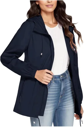 Vista 7 de Chaqueta de lluvia ligera con capucha para mujer, cremallera completa, resistente al viento, cálida, impermeable, rompevientos, deportiva, abrigo