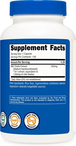 Vista 5 de Nutricost Extracto de cardo mariano 120 cápsulas para 120 porciones por botella Sin gluten, vegano, sin OMG