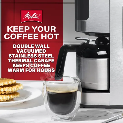 Vista 4 de Melitta Aroma Tocco - Cafetera térmica de goteo, 8 tazas, programable con apagado automático, pausa y servicio, jarra de acero inoxidable con 5