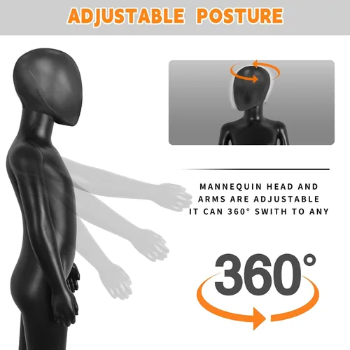 Vista 4 de Maniquí infantil, maniquíes para niños de cuerpo completo de 43.3 pulgadas, maniquíes de forma de vestido negro para niños, exhibición realista