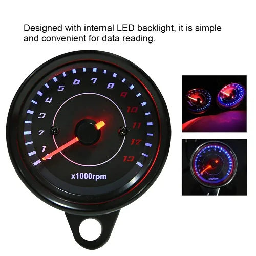 Vista 3 de Tacómetro electrónico universal con retroiluminación LED de 12 V, medidor de motocicleta de CC, construcción de aluminio, requiere instalación
