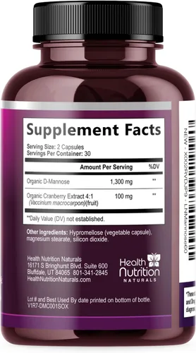 Vista 9 de Suplemento de D-manosa – 1,300 mg de manosa D orgánica por porción con extracto de arándano orgánico – Soporte urinario y vejiga natural de acción