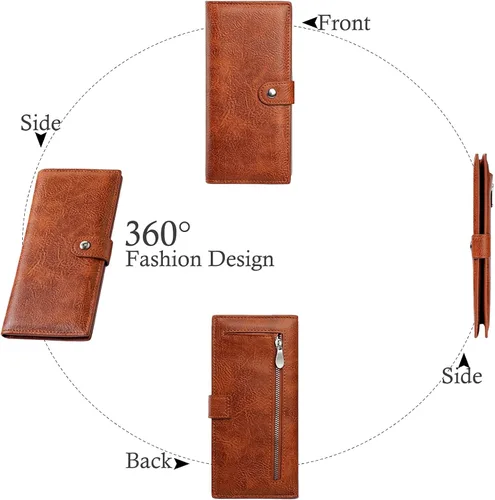 Vista 5 de Cartera delgada RFID para mujer, cartera delgada para mujer, tarjetero de cuero plegable con bolsillo con cremallera para ventana de identificación
