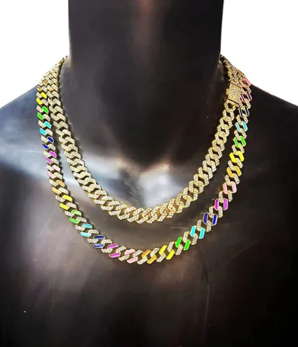Vista 5 de FW Jewelry Cadena de eslabones cubanos esmaltados de plata u oro para hombre collares cubanos gruesos coloridos para mujer cadenas cubanas de hip