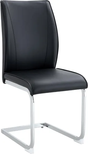 Vista 11 de Juego de 2 sillas de comedor modernas, sillas de cocina tapizadas de cuero, sillas de comedor sin brazos con respaldo alto y patas de metal dorado