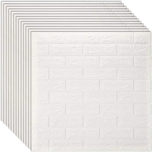 Vista 12 de Queenbox 12 piezas de papel tapiz de ladrillos de espuma sintética de 27 x 30 pulgadas, efecto 3D sólido, autoadhesivo, para despegar y pegar