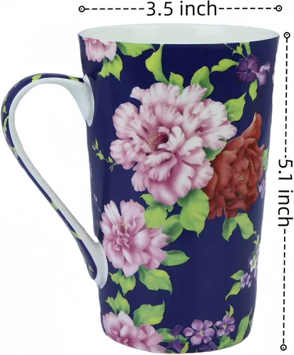 Vista 2 de Tazas de café lindas de 13 onzas para mujer, tazas de café con diseño floral de porcelana de hueso, tazas de té para mamá, mujeres, regalos