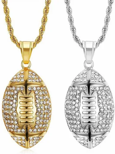 Vista 4 de HETIMXIA Cadena helada para hombre, collar con colgante de fútbol americano de circonita cúbica para niño, antletas, estilo deportivo, hip hop