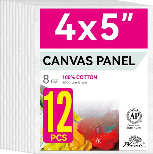 Vista 30 de PHOENIX Paneles de Lienzo Pequeños para Pintura de 3x5 Pulgadas, Paquete de Valor de 12 Unidades - 8 Oz Triple Imprimado 100% Algodón Libre de Ácido