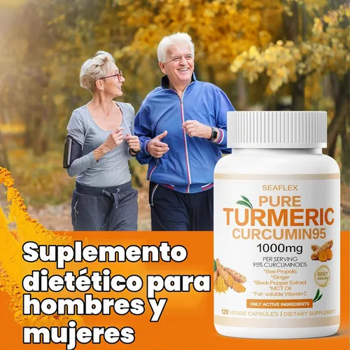 Vista 2 de Curcumina de cúrcuma 95 1000 mg, 95% complejo de curcuminoides con propóleo de abeja y bioperina, 120 cápsulas, suplemento de apoyo