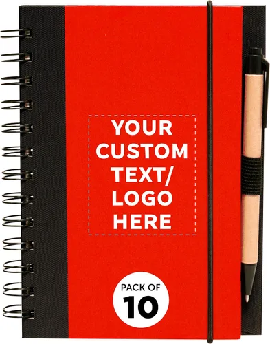 Vista 11 de DISCOUNT PROMOS Juego de 100 cuadernos de bloques ecológicos personalizados con bolígrafos, paquete a granel personalizado, perfecto