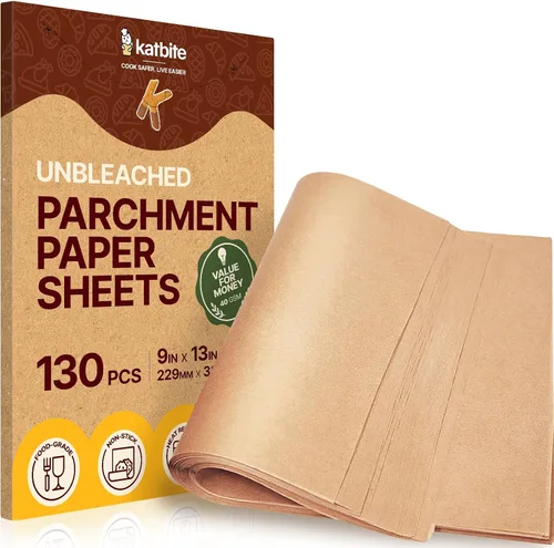 Vista 9 de Katbite 200 piezas de papel pergamino, papel de hornear sin blanquear de 8 x 8 pulgadas, resistente al aceite y fácil de limpiar, hojas de papel