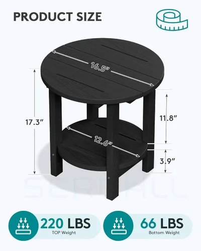 Vista 3 de SERWALL Mesa auxiliar redonda para exteriores, mesa auxiliar Adirondack pequeña de HDPE, mesa auxiliar de patio de 2 niveles para patio trasero