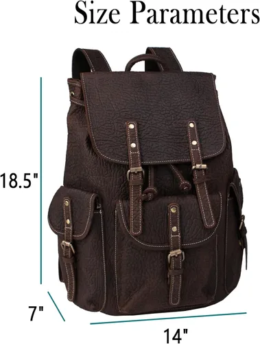 Vista 2 de Mochila retro de cuero genuino para hombre, adecuada para portátiles de 16 pulgadas, para viajes de negocios, mochila diaria, Gris, Mochilas de viaje