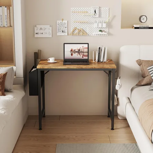 Vista 4 de Lufeiya - Escritorio pequeño para espacios pequeños, escritorio de 32 pulgadas para niñas, para dormitorio, escritorio de estudio y escritura Marrón