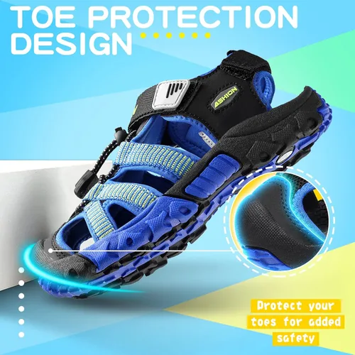 Vista 4 de Littleplum Sandalias para niños con puntera cerrada, sandalias deportivas para niños pequeños, zapatos de verano para niños grandes, caminar