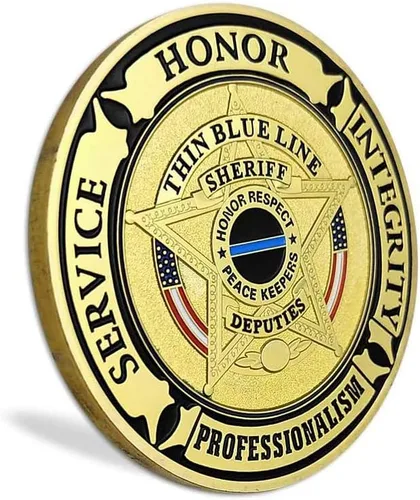 Vista 2 de Moneda de desafío de aplicación de la ley de Estados Unidos delgada línea azul policial oración militar