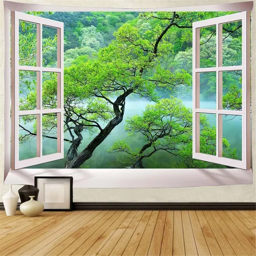Vista 7 de FENDROM Tapiz de hojas de loto de naturaleza, tapiz de plantas, paisaje natural verde, para colgar en la pared, arte de pared 3D para dormitorio