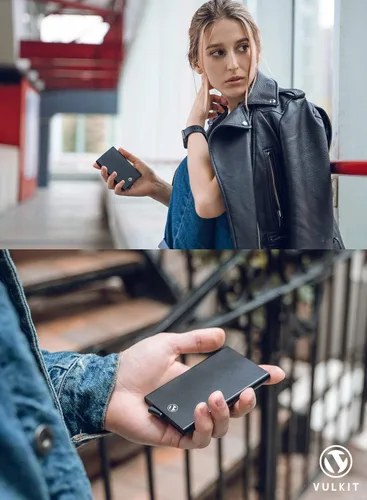 Vista 9 de VULKIT Cartera desplegable, soporte minimalista para tarjetas de crédito, bloqueo RFID, funda de metal delgada para hombres