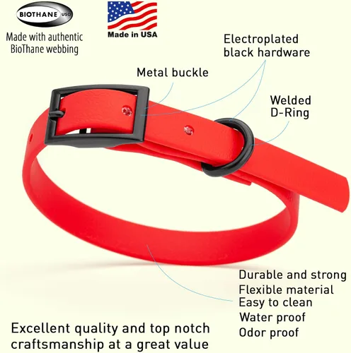 Vista 430 de Dogline Biothane - Collar impermeable para perro con hebilla de liberación rápida, resistente cincha de nailon recubierta con resistente y a prueba