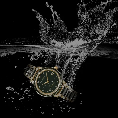 Vista 6 de Aivasee Reloj automático de diamantes de lujo para mujer con correa de acero inoxidable chapada en oro y jade negro para mujer, reloj de pulsera