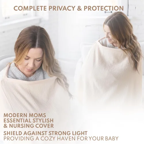 Vista 7 de ACTIVE BABY Funda de muselina para lactancia materna con aro ajustable para manos libres, transpirable, cubierta de lactancia 100% muselina
