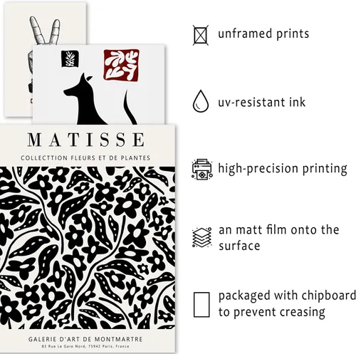 Vista 3 de ANERZA 16 PIEZAS Arte de Pared en Blanco y Negro, Impresiones de Galería Abstractas de Matisse para Dormitorio, Carteles Minimalistas
