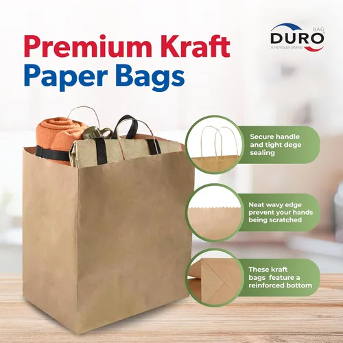 Vista 2 de DURO Bolsas de regalo de papel marrón de 10 x 6.75 x 12 pulgadas con asas, bolsas de compras de papel kraft reciclado con asas a granel