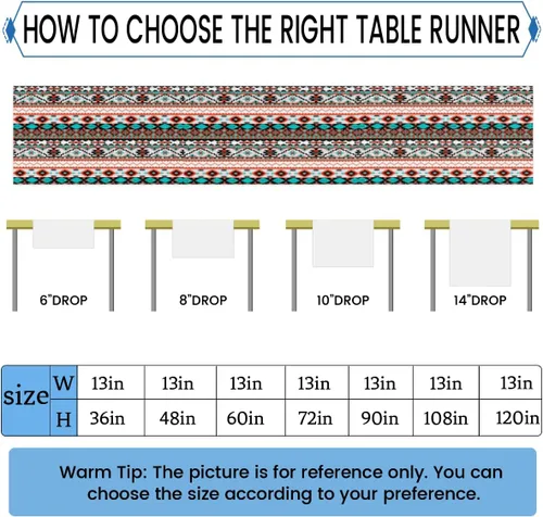 Vista 2 de Table Runner Ethnic Tribal Geometric Pattern, Rustic Linen Table Cloth for Farmhouse Kitchen, Dinner, Events, Party, Holiday Table Decor 13 x 60
