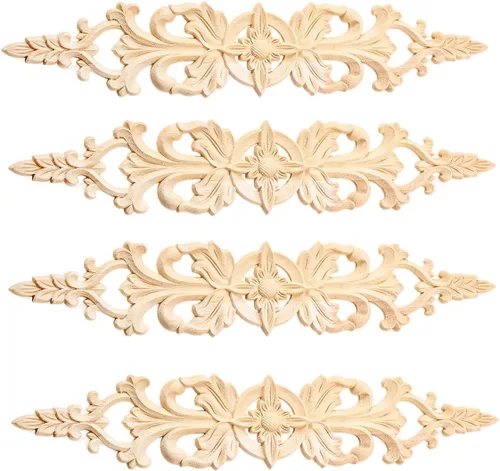 Vista 10 de MUXSAM 1 apliques largos tallados en madera para muebles, calcomanías de tallado de madera sin pintar para pared, armario, espejo, repisa, puerta