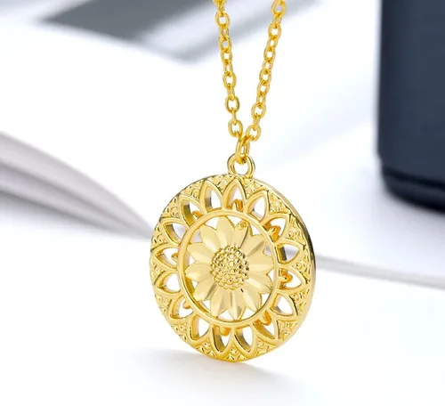 Vista 4 de LOYJOY - Collar de girasol para mujer, collar con dije de flor de sol, collar gótico para mujer, chapado en oro, 17.7in