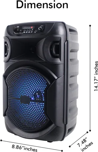 Vista 4 de Technical Pro Altavoz Bluetooth portátil de 800 vatios de 8 pulgadas con woofer y tweeter, altavoz LED PA para festivales con tarjeta Bluetooth/USB