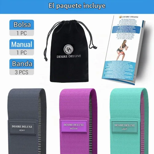 Vista 8 de Desire Deluxe Juego de bandas de resistencia de alta calidad, bandas elásticas de tela para entrenamiento de fuerza, terapia física, pilates y yoga