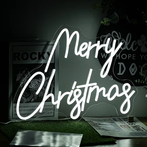 Vista 8 de Letrero de neón con texto en inglés "Happy Holidays", regulable, luz de neón LED verde, alimentada por USB, para dormitorio universitario