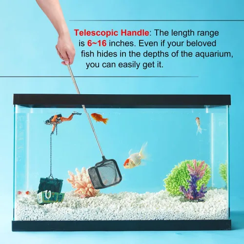 Vista 6 de DaToo Red de peces de acuario de 3 pulgadas para tanque de peces Betta Nano Nylon Net con mango extensible 6-16 pulgadas, 1 año de garantía