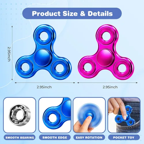Vista 4 de Fidget Spinners 2 unidades, juguete de metal para aliviar el estrés, giro silencioso de alta velocidad, reducción de enfoque y ansiedad, juguetes