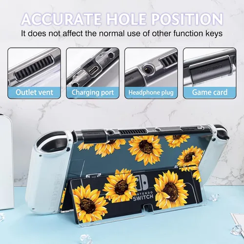 Vista 6 de DLseego Funda para interruptor amarillo transparente con flores de girasol, versión 2021, consola acoplable antiarañazos, carcasa de TPU