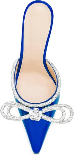 Vista 2 de MIRAAZZURRA Sandalias de tacón alto para mujer, con punta puntiaguda, diamantes de imitación de cristal, sandalias con lazo, sin espalda, zapatos