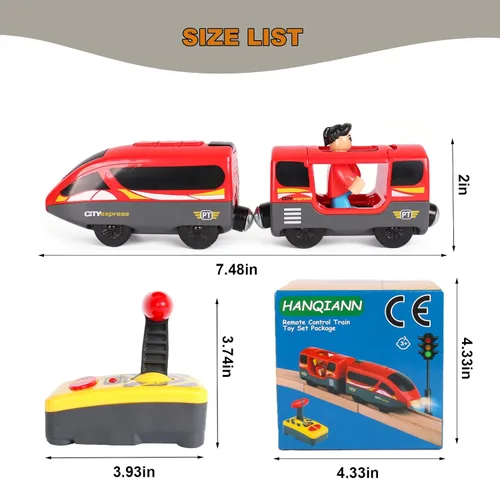 Vista 4 de Tren a pilas para pista de madera, potente locomotora con motor de control remoto, juguete de tren con luz y sonidos, regalo para niños pequeños