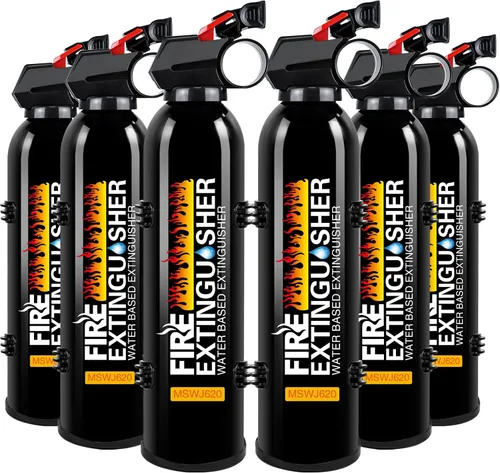 Vista 8 de Extintor de Incendios para el Hogar - Pack de 6 Extintores de Incendios para Coche con Montaje en Pared, Extintor de Incendios Pequeño A B C K