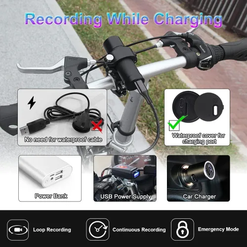 Vista 8 de VSYSTO Cámara de bicicleta, WiFi 2K con pantalla de temperatura, luz trasera, visión nocturna gran angular de 170°, lente SONYIMX335, impermeable