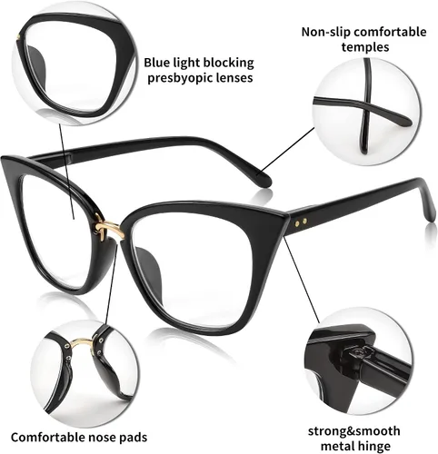 Vista 4 de FEISEDY Gafas de lectura de ojo de gato de gran tamaño para mujer, marco de moda, lectores B4072