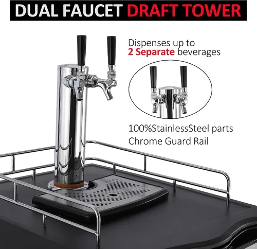 Vista 4 de Kegerator y enfriador de cerveza de barril, dispensador de cerveza de doble grifo, refrigerador de barril de tamaño completo con estantes, acero