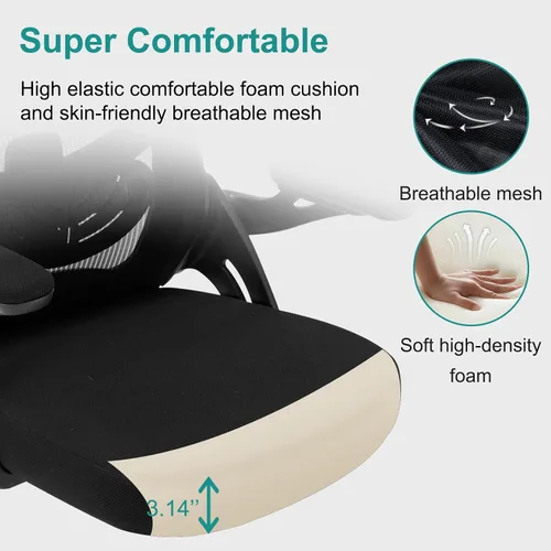 Vista 5 de Silla de oficina, silla de escritorio ergonómica con soporte lumbar ajustable, silla de computadora de malla transpirable con reposabrazos